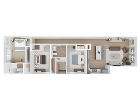 Floor plan for 3 beds, 2 baths, 1329 sqft